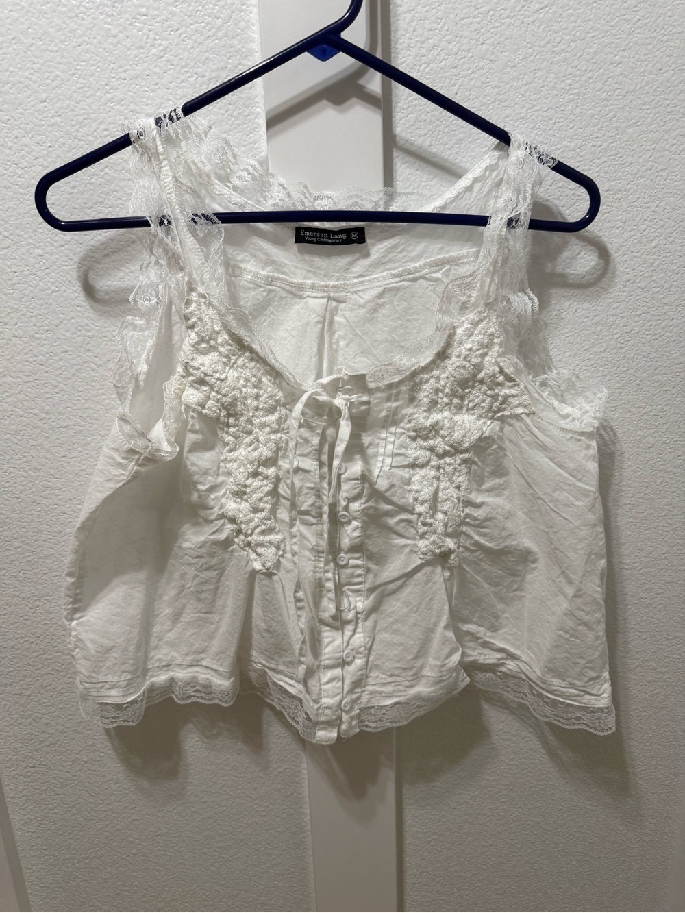 100% cotton Emerson Lang Lace-Trim Button Front Tank Top white medium summer
